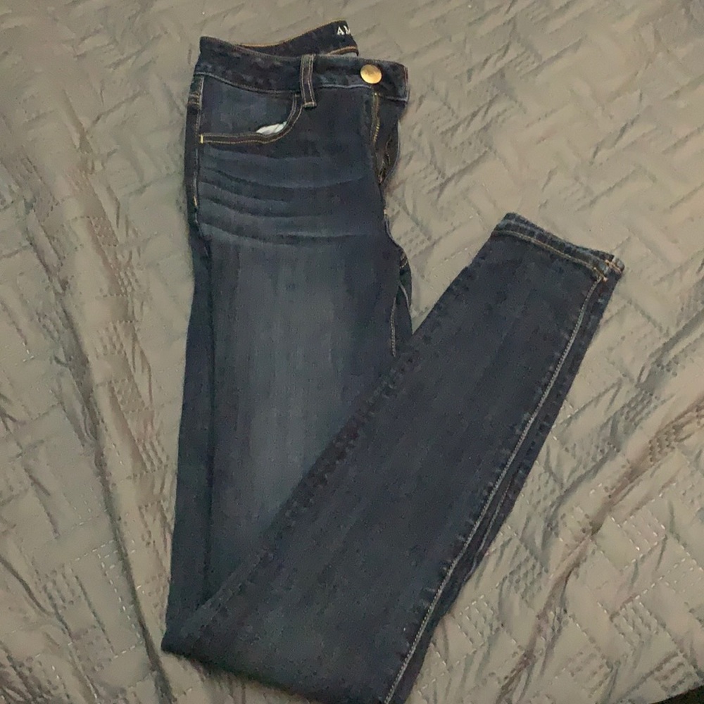 Dark wash hi-rise long jeggings
